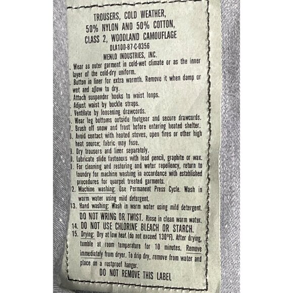 NOS US Military Cold Weather Trousers 1987 Surplus Woodland Camo Cargo M-Long - Picture 3 of 9